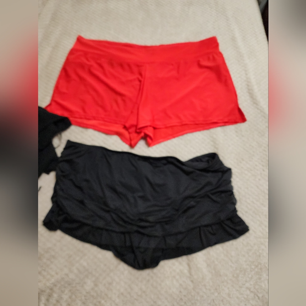 Swim Bottoms Red Black Skirt Cover Up